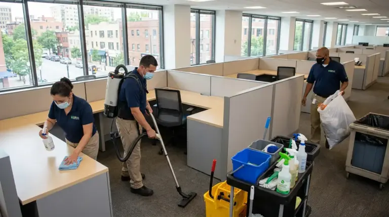 Clean office desk and floor